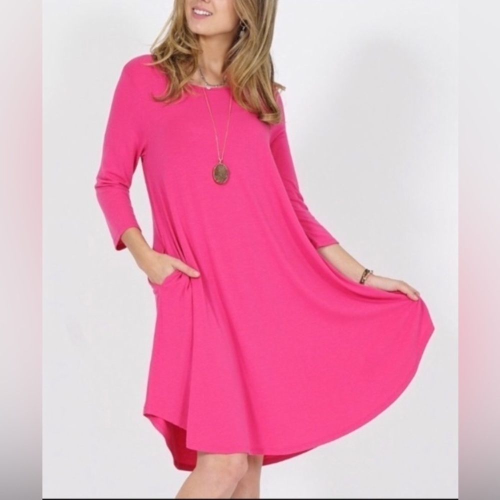 ZENANA scoop neck 3/4 sleeve a line swing dress spring summer fall - Picture 5 of 5